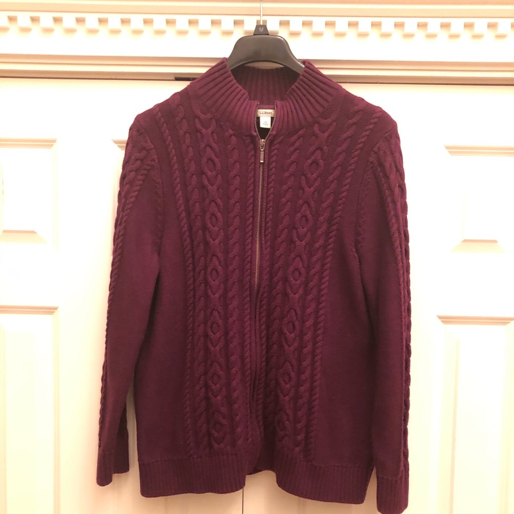 LL Bean cable knit zip up sweater